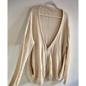 Free People Cream/White Zip up Sweater/Cardigan